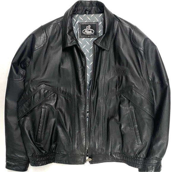 Vintage Mack Truck Men’s Black Quilted Embossed Leather Bomber Jacket Size XXL - Picture 3 of 13